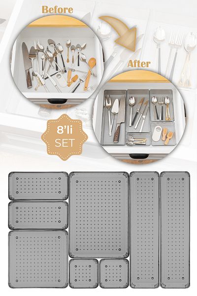Vienev 8-Piece In-Drawer Modular Organizer Organizer 2x(D.K.DKDRTGN K.KARE) 1x(O.DKDRTGN B.KARE)