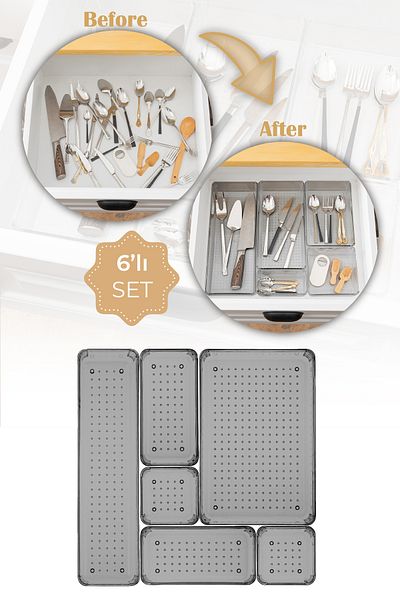 Vienev 6-Piece In-Drawer Modular Organizer 2x( K.square K.dkdrtgn) 1x(O.D.DKDRTGN)