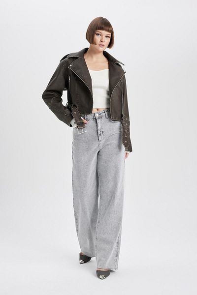 DeFacto Relax Fit палто от изкуствена кожа с колан B0545ax24sp