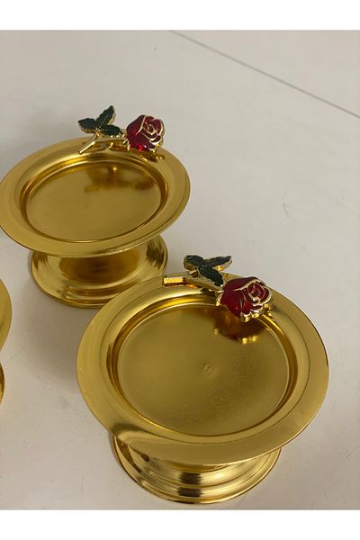 Elzem GOLD COLOR 3-PIECE MAKARON BOWL WITH ROSE ACCESSORIES