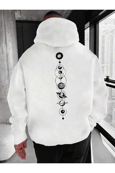 AEMİ Planets Printed Unisex Oversize Hooded Sweatshirt