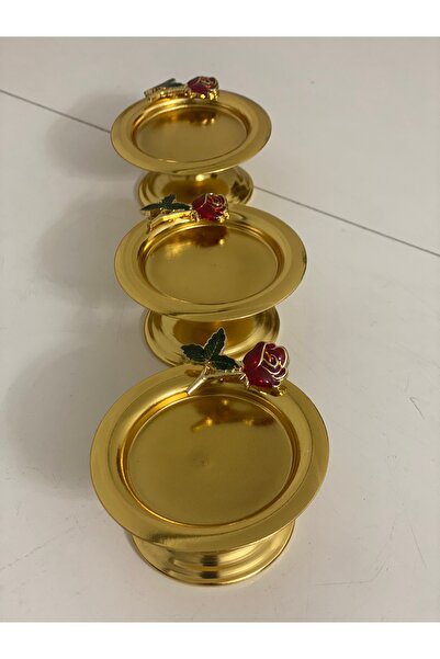 Elzem GOLD COLOR 3-PIECE MAKARON BOWL WITH ROSE ACCESSORIES