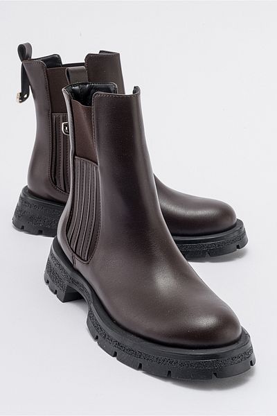 LuviShoes DENIS Hnědé kožené elastické dámské Chelsea Boots