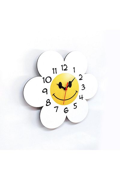 CajuArt Daisy Flower Shaped Smiling Face Wooden Children's Room Wall Clock