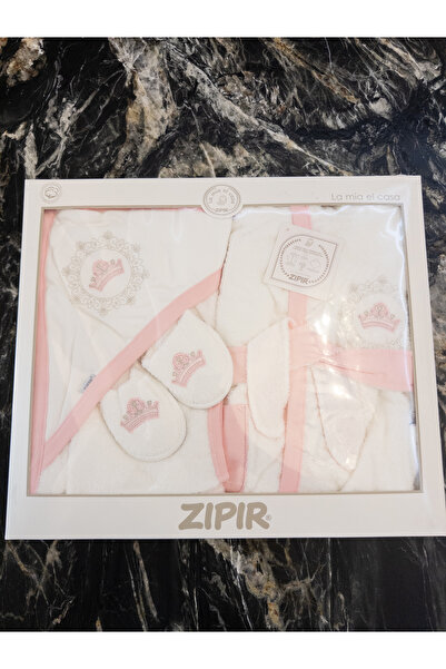 Zıpır Pembe Kraliçe Taç İşlemeli Bebek Bornoz ve Havlu Seti