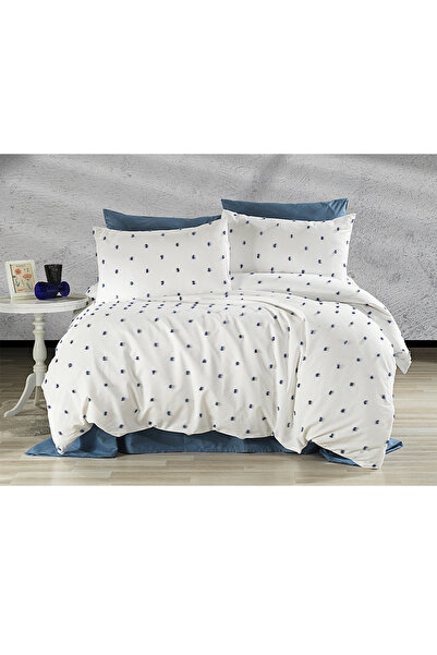 Evlen Home Collection 100% Cotton Paint Double Duvet Cover Set (6 Pieces) Blue