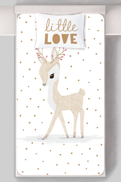 Tuğba Kuğu Fitted Sheet Set (100X200 HEIGHT 20) - Iconic Series - Bambi with Flower Horns