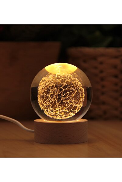 HEDİYEBİZİZ Gökyüzü Yıldız Haritası 3 Boyutlu Kristalleşmiş Cam Ahşap Işıklı Küre Lamba