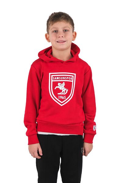 Store 55 سويت شيرت أحمر للأطفال بغطاء للرأس منقوش