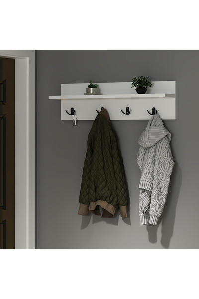 AYSİMO Göksu Beyaz Mdf Portmanto Duvar Askılığı Elbise Askılığı Beyaz 60 Cm