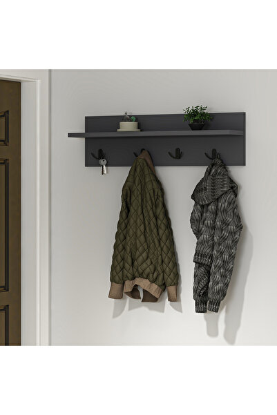 AYSİMO Göksu Antrasit Portmanto Duvar Askılığı Elbise Askılığı 60 Cm