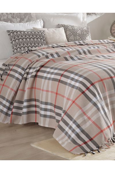Lux Touch Διπλό Scotch Beige-Black Pike 200x230 cm Βαμβακερό κάλυμμα καναπέ-κρεβάτι