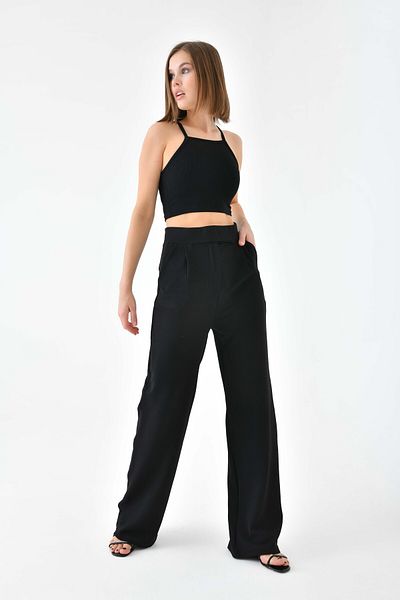 VOLT CLOTHİNG Palazzo-Hose aus Lycra mit hoher Taille und Klettverschluss für Damen