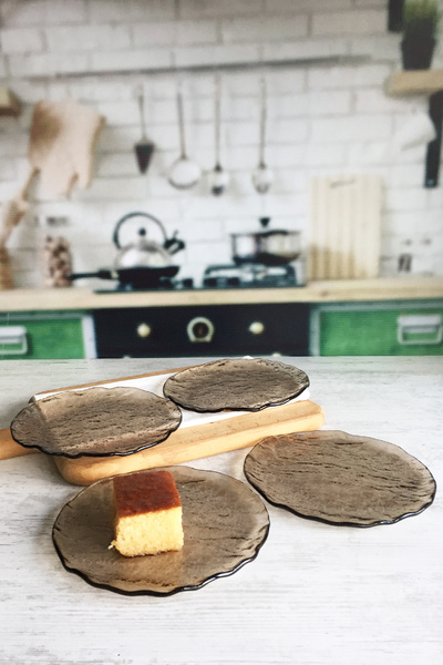 Sunu Organik Kahverengi Magma Desen 4'lü Cam Tabak-19,5 cm