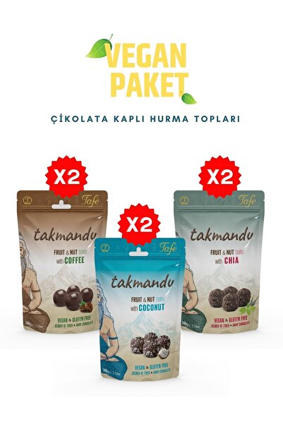 TAFE Sağlıklı Atıştırmalık Vegan Takmandu Çikolata Kaplı Hurma Topları 6'lı Paket