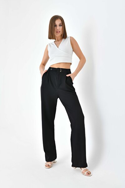 VOLT CLOTHİNG Women's Belt Detailed High Waist Full Lycra Trousers