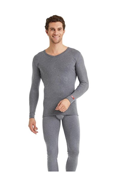 Blackspade V-Neck Gray Unisex Long Sleeve Thermal Underwear C7T5N2O1