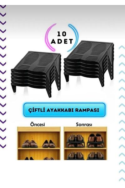 TUĞRA METAL CHEFF 10-Piece Double Shoe Ramp - Shelf Organizer