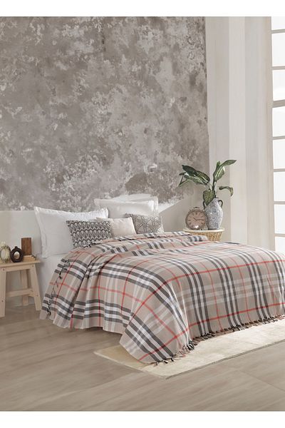 Lux Touch Διπλό Scotch Beige-Black Pike 200x230 cm Βαμβακερό κάλυμμα καναπέ-κρεβάτι