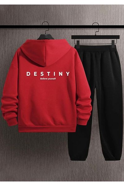 KİDS FACE CUSTOM DESIGN HOODED DESTINY BACK PRINT FULL WINTER GIRL'S TREND TRACKSUIT SET