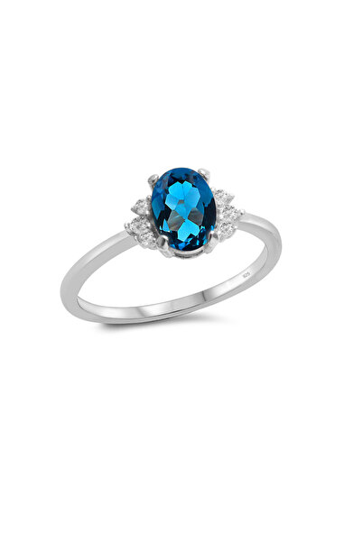 Silveranka 925 Ayar Gümüş Değerli Taşlar Koleksiyonu 1,72 Karat London Blue Topaz Taşlı Gümüş Yüzük