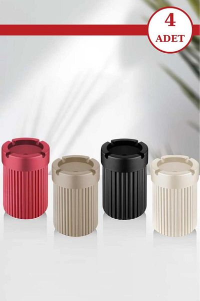 Flora 4-Piece Unscented Striped Ashtray, Unscented Smokeless Round Ashtray 4 Pieces