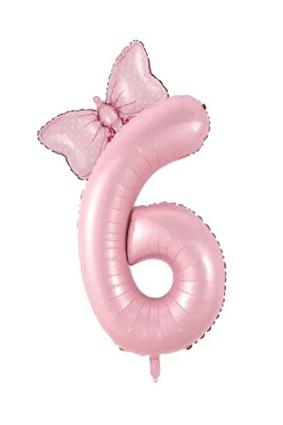 BEST PARTİ DOĞUM GÜNÜ PARTİ SÜSLERİ Pink Number Bow Foil Balloon Set Age 6