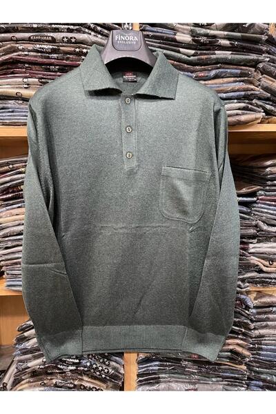 nacar çarşı Men's Dad Polo Collar Sweater Solid Color Patternless
