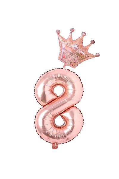 BEST PARTİ DOĞUM GÜNÜ PARTİ SÜSLERİ Rose Gold Number King Crown Foil Balloon Set Age 8