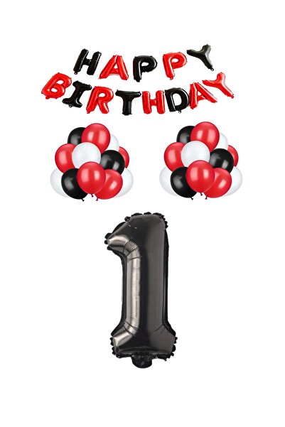 BEST PARTİ DOĞUM GÜNÜ PARTİ SÜSLERİ Black Red Happy Birthday Black Number Foi...