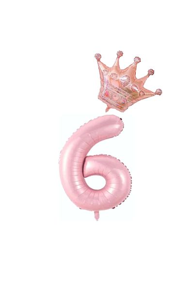 BEST PARTİ DOĞUM GÜNÜ PARTİ SÜSLERİ Pink Number King Crown Foil Balloon Set Age 6