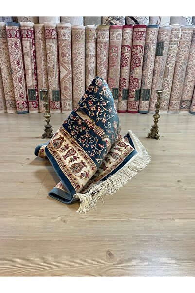 SOMTAŞ HALI MAVİ KREM İPEK SECCADE BAMBU NAMAZLA