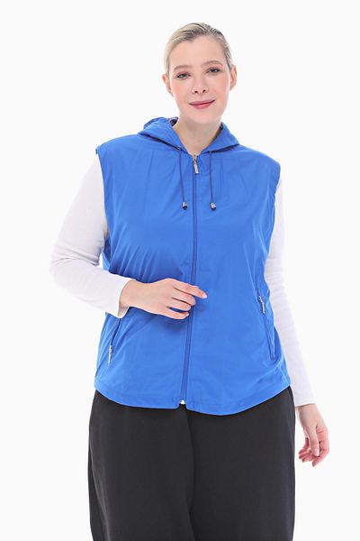 VETRE Women's Plus Size Hooded Light Blue Fleece Vest 1026