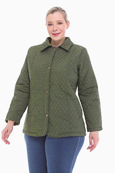 VETRE Women's Large Size Polo Collar Khaki Seasonal Quilted Coat 1030