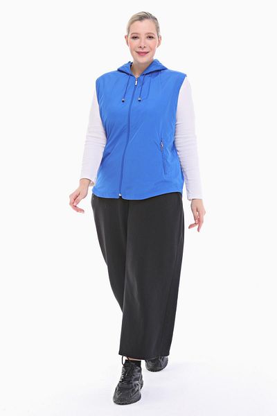 VETRE Women's Plus Size Hooded Light Blue Fleece Vest 1026