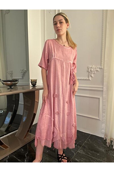 Bohemian Antique Look Stonewashed Cotton Authentic Long Dress