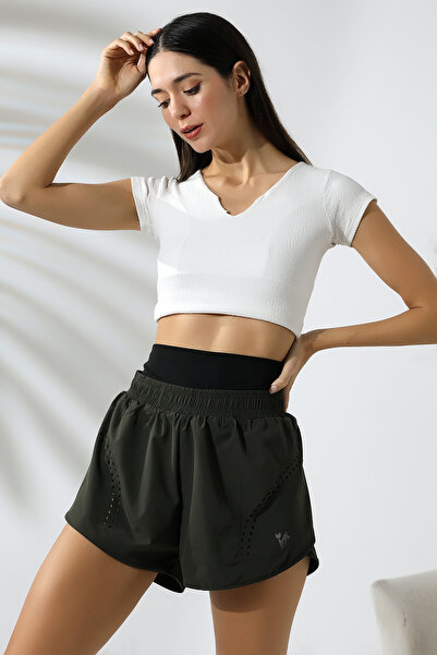 winmoda Taytlı Şort Lazer Desenli Iç Tayt Cepli / Women's Waıst Corset Wıth Tıghts Shorts Athlete