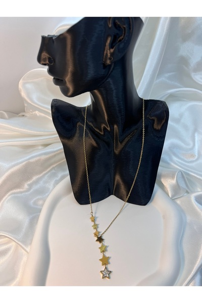 Yıldız Accessory Sequential Seven Star Gold Chain Steel Necklace