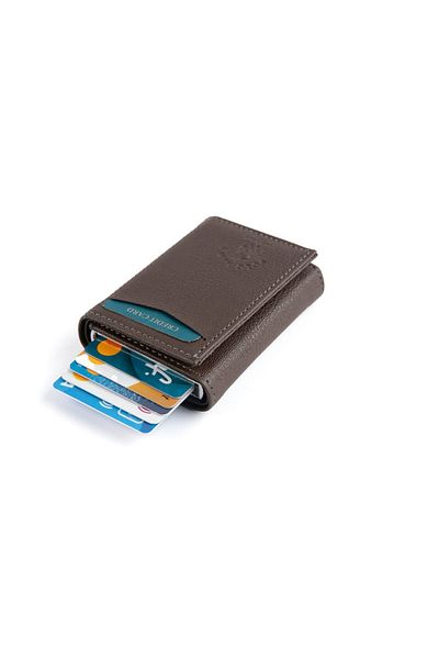 Paul Brand Polo Man's Coffee Unisex Wallet Card Holder with Plenty of Cards, Paper Money Compartment and Automatic Mechanism PBU10822