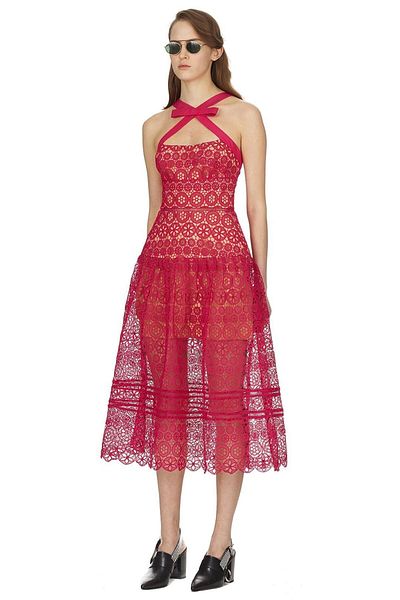 nish for you Red Lace Midi Design Dress