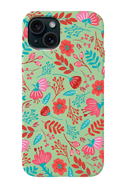 shoptocase Iphone 15 Uyumlu Çiçekler Desenli Lansman Telefon Kılıfı