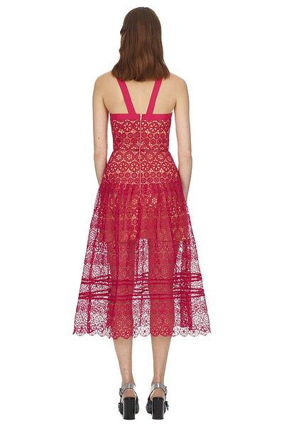 nish for you Red Lace Midi Design Dress