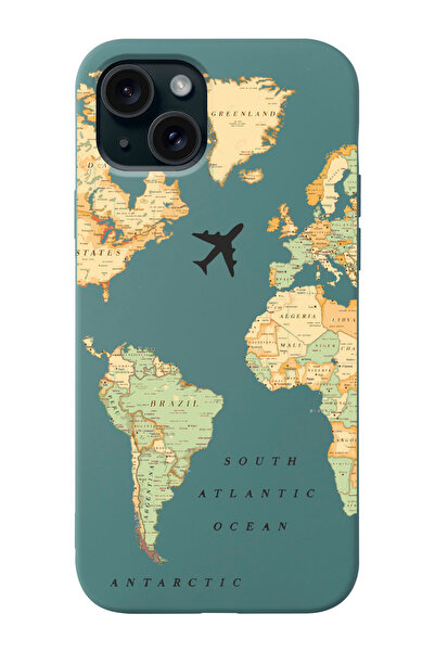 shoptocase Iphone 15 Uyumlu Eski Dünya Haritası Desenli Lansman Telefon Kılıfı
