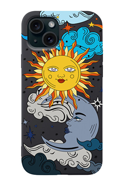 shoptocase Iphone 15 Uyumlu Güneş ve Ay Desenli Lansman Telefon Kılıfı
