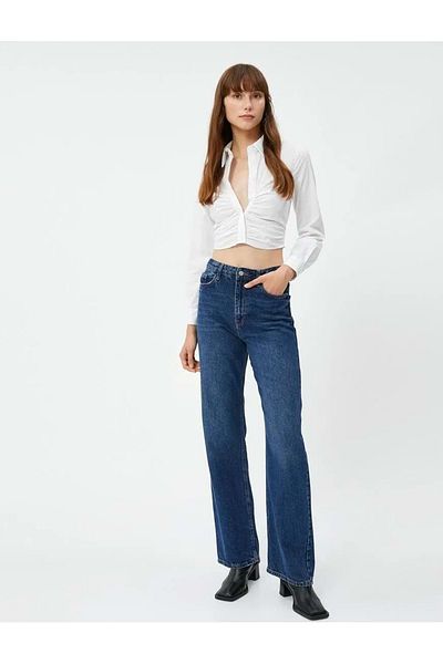 Koton Crop Shirt Dlouhý rukáv s klasickým límečkem na knoflíky – 4wak60206pw Off White