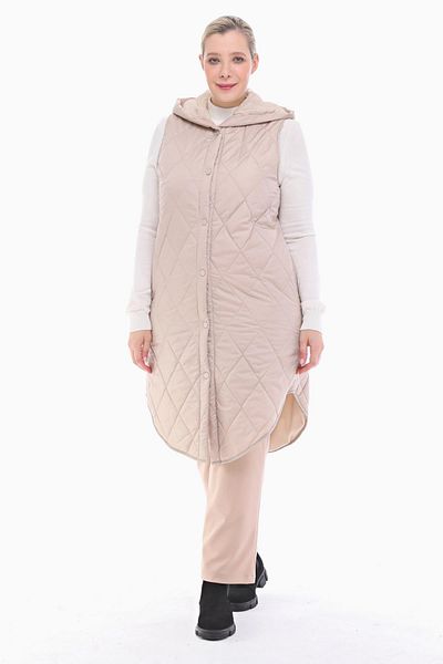 VETRE Women's Large Size Puffer Light Beige Quilted Vest 1035