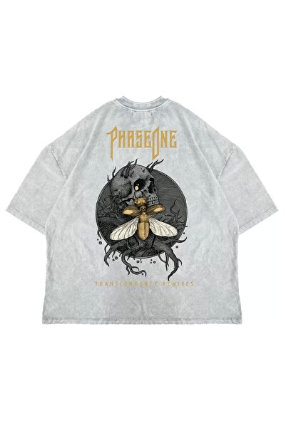 Bak Moda Tricou oversize unisex cu imprimeu pe spate Phaseone alb lavabil