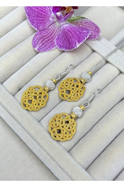 KAZZAZE Gümüş Kazaziye Aşk Düğümü Kolye Küpe Set - Set010 Hediyelik Özel Kole...