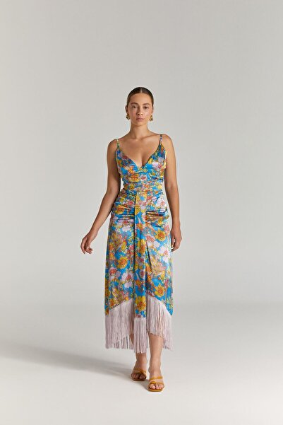 Nur OSKAY Mavi Desenli Püsküllü Etek Büstiyer Takım