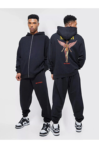 ZEMLİYA Σετ φόρμας με κουκούλα Kangaroo Pocket Oversize - Λαστιχένιο πόδι